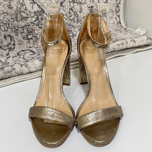 Vince Camuto MAIRANA Snakeskin Ankle Strap Heels in Metallic Gold Size 7 1/2 - Picture 3 of 8